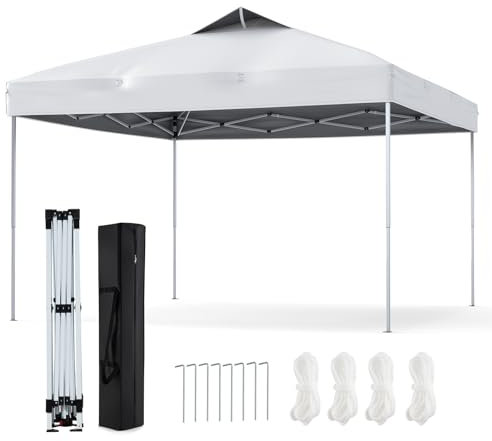 COSTWAY Carpa Plegable 2,95 x 2,95m, Altura Ajustable, Pergolas de Jardin Pop up con 1 Cerradura Central, Bolsa de Transporte, Gazebo Pabellón Plegable Camping Fiesta (Blanco)