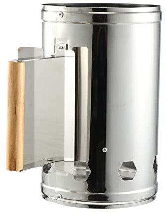 Milisten Allume-cheminée Barbecue Extérieur en Métal Robuste Poignée Bois, Circulation D’air Optimisée, Allume-feu Rapide pour Grillades et Barbecues en Plein Air