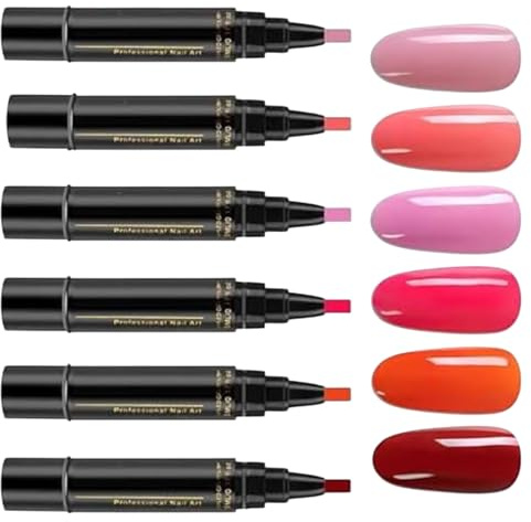 Penne per smalto per unghie | Penna per chiodos gel a 6 colori ad asciugatura rapida | Nessun UV gel Varnish Art Pen Strumento | Accessori pittura polacco 3 in 1 chiodi per il salone per la casa
