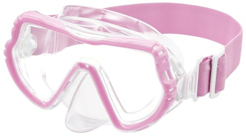 GXGM 1 Pièce Masque de Plongée avec Tuba pour Enfants, Lunettes de Natation pour Garçons et Filles avec Cache-Nez, Anti-Buée, Vision Panoramique à 180°,Convient pour la Natation,Cadeaux(Rose)