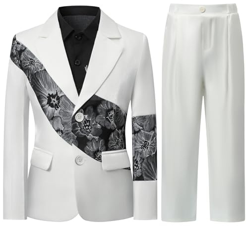 Sliktaa 3 Piece Boys Suits Set Childs Formal Tuxedo Wedding Prom Outfit Chinese Style Blazer Trousers Shirt White 8 Years
