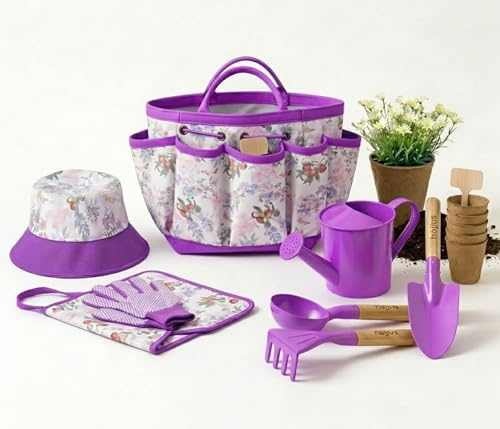 Kids Gardening Set 18PCS Children's Garden Tool Kit Outdoor Garden Toys | Garden Tools for Kids with Shovel Shovel Rake Trowel Sprayer ,Outdoor Fun Toys Gift for Boys, Girls (Purple)