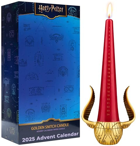 Harry Potter Advent Candle, Unscented Tapered Christmas Candle with 12-hr Burning Time & Reusable Resin Holder, Party Table Christmas Decorations (Multi Snitch)