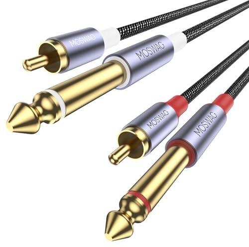 MOSWAG Doppio RCA a Doppio Cavo 1/4, Placcato oro Heavy Duty 2 x 6,35 mm TS mono Jack Maschio a 2 RCA Maschio cavo Adattatore per Amplificatore, Lettore di Musica, Altoparlanti, TV,1M