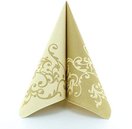 Unbekannt 50 Servietten, stoffähnlich, Airlaid 1/4-Falz 40 cm x 40 cm Ornaments Gold Creme für Hochzeit und besondere Anlässe