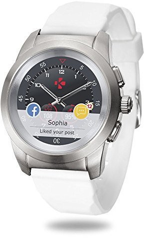 MyKronoz ZeTime Regular Original - 44mm - Montre connectée hybride avec aiguilles mécaniques et écran couleur tactile - Argent Brossé / Silicone Plat Blanc