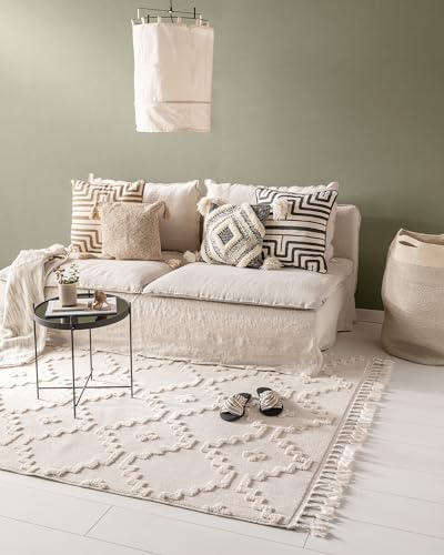 benuta Pop Teppich OYO - Creme 120x180 cm - Eleganter Boho Look Teppich für Schlafzimmer und Wohnzimmer - Maschinengewebt - Für Fußbodenheizung geeignet