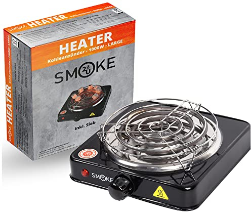 TURBO-POWER Allume-charbon | RAPIDE 1000 Watt Hotplate avec spirale chauffante en acier inoxydable Allume-charbon électrique avec grille à charbon | 5 niveaux avec protection contre la surchauffe