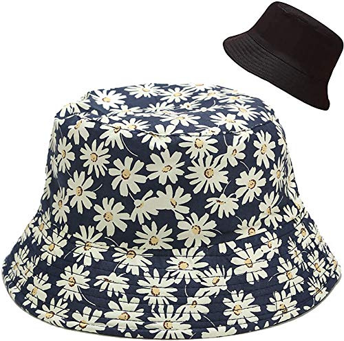 XYIYI Bobs Chapeau Bleu Marguerite Réversible Seau Chapeau Pêche Chapeau De Soleil pour Femmes Filles