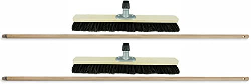 Novaliv 2 escobas de jardín con mango de madera de 40 cm, cerdas de crin, suave y finas, escoba para habitaciones, escoba