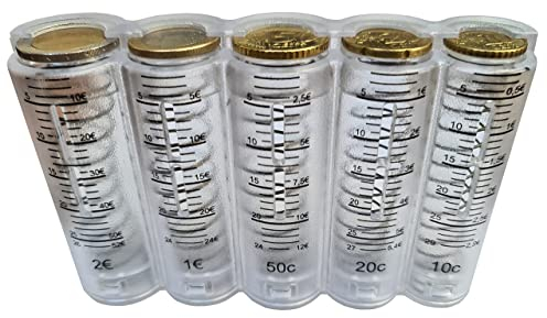 CLAIRE-FONCET Durchsichtige und Graduierte Münzspender der 5-Euromünzen, Münzwechsler, Münzsortierer, Portemonnaie, Ideal für Kellner, Kellnerin, Taxifahrer, Busfahrer, Messegelände, Märkte