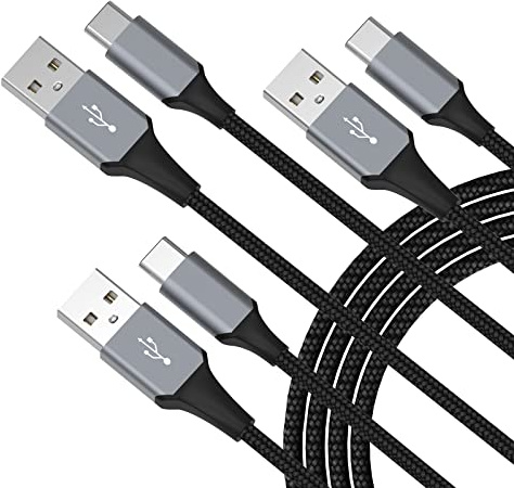 Hrbzo USB-C Cable 3-Pack (3ft/6ft/6ft), USB A to USB-C Fast Charging Cord, Nylon Braided, Compatible with 17/16/15 Pro Max ，Galaxy and Other Type-C Devices - Black