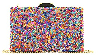 MODELISA - Bolso Clutch Pedrería Fiesta Noche Boda Novia Asa De Hombro Cadena Mujer (Multicolor)