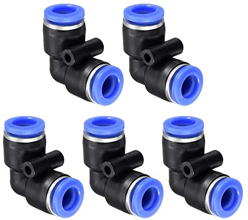 M METERXITY 5 Paquete 90 Grados Codo Empuje para Conectar Aire Manguera Accesorios, para Transporte Aire Agua, Aplicar Exterior/Industrial (8mm, Azul Negro)