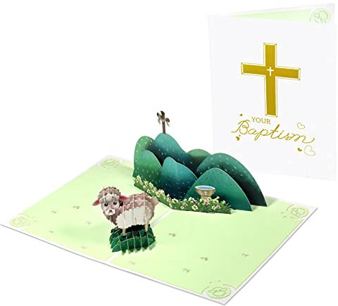 GREETING ART Carte de vœux pop-up 3D inspirante Sainte Croix,Carte d'anniversaire 3D en forme de mouton pour condoléances, convalescence, Pâques, rétablissement, baptême, communion, confirmation