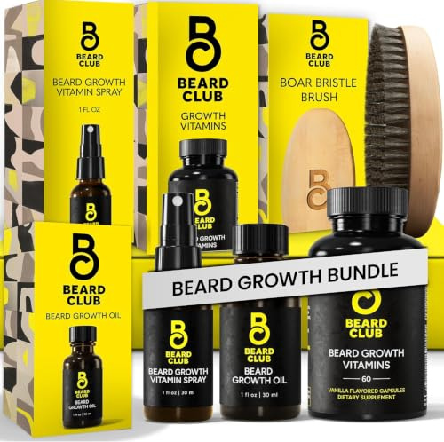 Beard Club Essential Bartwachstumsset – Wachstumsöl, Wachstumsvitamine, Wachstumsvitamin-Spray & Bartbürste