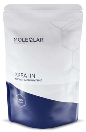 MoleQlar Kreatin Monohydrat Pulver 300g - ultrareiner (>99,9%), veganer Creavitalis® Markenrohstoff - 5 Gramm pro Portion - geschmacksneutral & inklusive Messlöffel - zertifiziert in DE