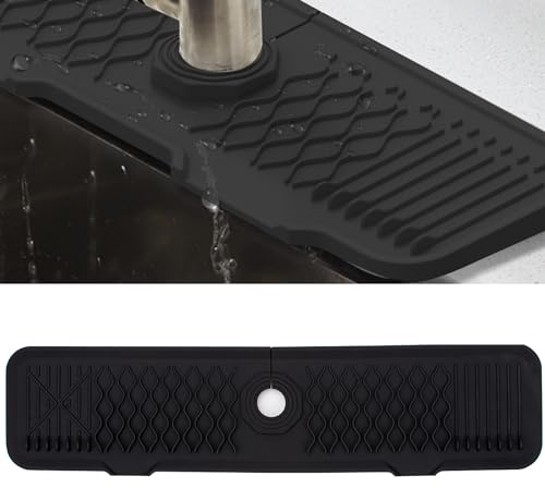 Veki Tappetino per Rubinetto in Silicone, Lavabile Tappetino Assorbente per Rubinetto, Paraspruzzi per Lavello da Cucina e Bagno, Vassoio Antigoccia per Proteggere Il Piano di Lavoro (61 cm, Nero)