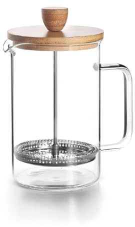 LACOR - 62161 - Cafetière Française en Bois, Cafetière à Piston, Filtre en Acier Inoxydable, 8 Tasses, Acier Inoxydable et Bois de Bambou, 1L