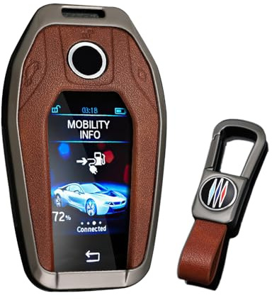KUNIO Autoschlüssel Hülle Passt für BMW Display Key 5er 7er G01 G02 G05 G07 G11 G12 G30 G31 G32 I8 I12 I15 X3 X4 X5 X7 Schlüsselhülle Metall Schlüsseletui Schlüsselanhänger B Braun