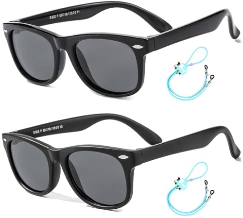 Rocf Rossini Lunettes de Soleil Enfants Flexibles Lunettes soleil Garçons et Filles Polarisées Lunette de Soleil 100% Protection UV âge 2-8 ans (2 Pièces (Noir + Noir Sable))