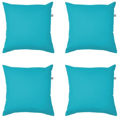 rucomfy Indoor/Outdoor Cushion with Insert Filling - Accessories for Home and Garden Decor Scatter Pillow - Pre Filled with Fibre Inner - Water Resistant - 45 x 45cm (4, Turquoise, 45cm x 45cm)
