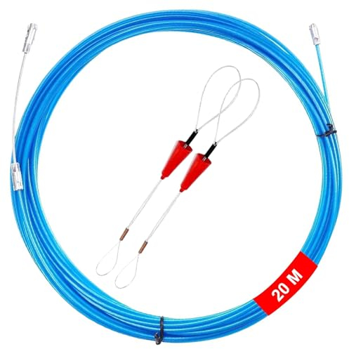Guia Pasacables 20 m, φ 3,6 mm Enhebrador de Alambre Electrico, Cuerda de Poliéster con 2 Muelles Guía, Para Cables, Fibra óptica, Telecomunicaciones, Electricidad Doméstica, Obras de Construcción