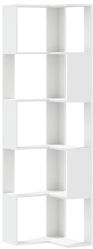 vidaXL Libreria angolare a 5 ripiani, libreria per soggiorno, libreria da ufficio, in legno bianco