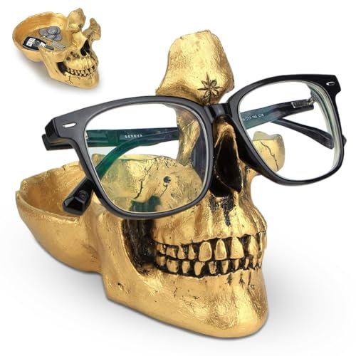 Soporte para gafas de cráneo con bandeja de almacenamiento, soporte para gafas en diseño de calavera, escultura de cabeza de cráneo de resina, soporte para gafas, soporte decorativo para gafas,