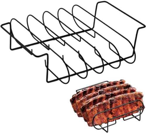 Peosaard Rib Rack, Rib Rack for Smoking and Grilling, Non-Stick Carbon Steel Sturdy Rib Rack for Outdoor Smoker Accessories, Grill Smoker Box