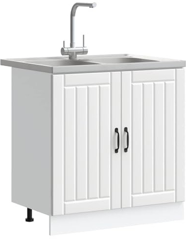 vidaXL Armario Base de Fregadero Moderno | Madera Elaborada con Patas Ajustables 80 X 46 81.5 cm 2 Puertas Ideal para Solución de Almacenamiento de Cocina Mueble Ahorra Espacio Duradero