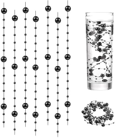 XJLyaya Cuerdas de Perlas para Velas Flotantes, 1,2M 24 Tiras Guirnalda De Perlas Artificiales, Cadena de Perla Alambre, Cadena De Perla Artificiales, Adecuado para Jarrones, Hecho a Mano (Negro)