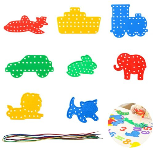 JFGDVW 8 Pcs Different Threading Toys, Animals And Transport Lacing Toy, Diy Plastic Stringing Toys, Toy For 2+ Year Olds Gift For Boy Or Girl