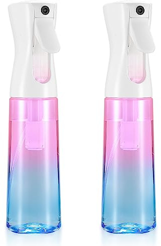 Water Spray Bottle, 2 Pcs 300ml Mist Spray Bottle, Continuous Fine Mist Water, Refillable Empty Misting Mister Spray, for Curly Hair Plants Cleaning Barber Hairdressing (Gradient Pink Blue)