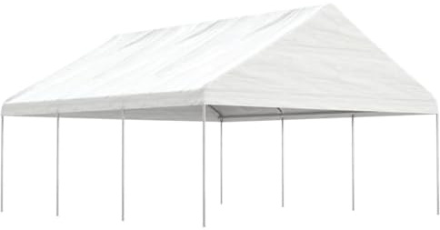 Gazebo da Giardino con Tetto in Polietilene, Struttura in Acciaio Zincato, Design Spazioso, Tenda per Feste, Gazebo da Spiaggia, per Giardino e Campeggio, Colore Bianco, 6.69x5.88x3.75 m