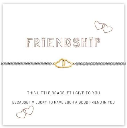 Marsquesa Friendship Bracelet Gifts for Women Girls, S925 Silver Beads Hearts Bracelet Best Friend Jewellery Birthday Christmas BBF Gifts for Teen Bestie (Friendship-Gold)