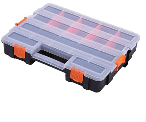 Caja de almacenamiento de herramientas resistente con compartimento ajustable organizador para herramientas de bricolaje, tornillos, clavos, brocas, tuercas y pernos, material PP, 375 x 290 x 67 mm