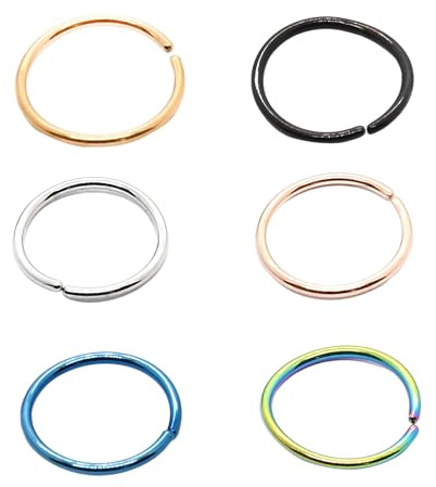 Machify Rostfritt stål 6 st näsring ring minimalistisk, septum läppörhängen, silver, guld, rosa guld, blå och svart, bekväm för daglig användning