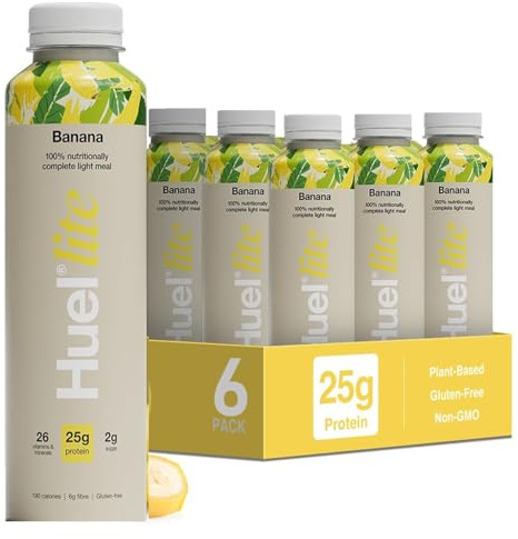 Huel Lite Ready to Drink 500ml Bottles (Pack of 6), 25g Banana Flavour Protein Shake, 190 Calories Meal Replacement Shake, Low Sugar, High Fibre, Vegan Protein Drinks with 26 Vitamins & Minerals