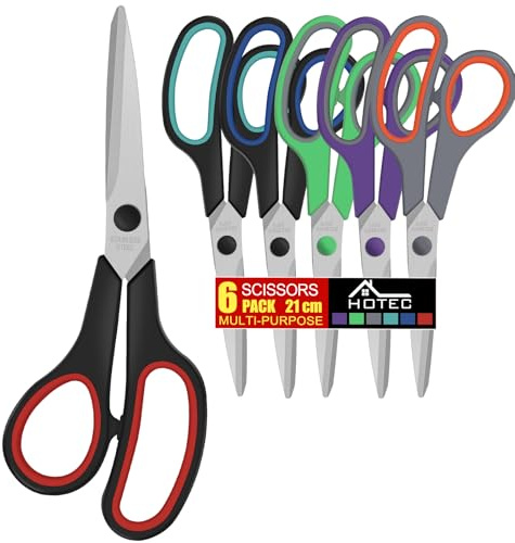 Tijeras de acero inoxidable, 6 piezas, tijeras domésticas de 20,2 cm, tijeras de cocina, tijeras para el polvo, hoja extra afilada, acero inoxidable, mango de plástico resistente, cuchillas estables y