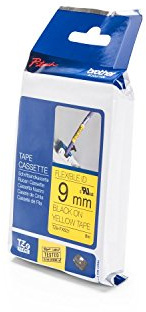 Brother TZe-FX621 Labelling Tape Cassette, Black on Yellow, 9mm (W) x 8M (L), Flexible ID, Brother Genuine Supplies