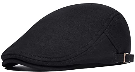 BOTVELA Men Newsboy Cap Cotton Ivy Gatsby Driving Flat Hat (Black)