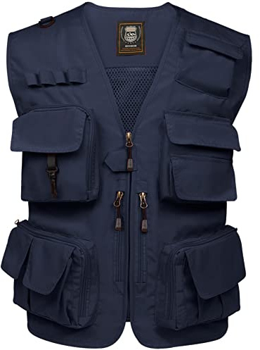 PEHMEA Men's Fishing Vest Utility Detachable Summer Vests with Pockets for Safari Travel Outdoor Work Photo Cargo Fly(Navy-L)