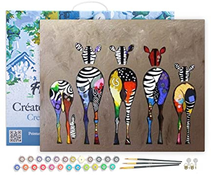 Figured'Art Malen Nach Zahlen Erwachsene Mit Rahmen Zebras von hinten - Paint by Numbers Basteln DIY Bastelset 40x50cm Leinwand gespannt auf Holzrahmen