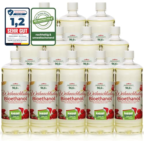 KieselGreen Bioethanolo 12 x 1 litro con Fragranza per Caminetto a Etanolo – Bio-etanolo profumato per Ambienti, molte Fragranze - Profumo per Caminetto a bioetanolo da Interno o da Tavolo