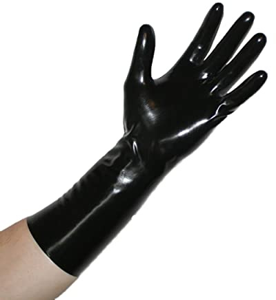 Rubberfashion Guantes de látex cortos - Guantes de goma pesada - Guantes de látex cortos hasta la muñeca para damas y caballeros. negro 0,8mm M
