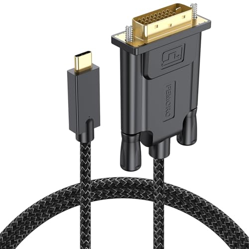 FEMORO USB C to DVI Cable 3 Feet, Type C to DVI 1080P@60Hz Cord Nylon Braided One-Directional Adapter for Monitor Laptop Computer Projector Phone and More