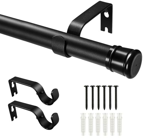 Zindoo Tringle Rideau Extensible Tringle a Rideaux 86-160 cm Barre Rideau Diamètre 25 mm avec 2 Supports Facile à Monter Ajustable Solide pour Chambre Salon Cuisine Bureau (Noir Mat)