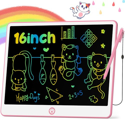 Hockvill LCD Writing Tablet for Kids 16 Inch, Toys for Girls Boys Drawing Pad for 3 4 5 6 7 Year Old Kids Toys, Christmas Birthday Gift for Kids, Toddler Doodle Board Travel Essentials - Pink