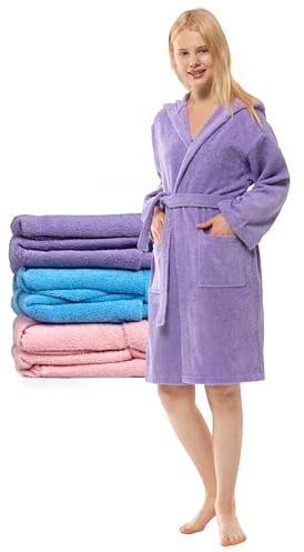 Twinzen Peignoir Adolescent Garçon Fille à Capuche, 100% Coton OekoTex, 15-16 Ans Mauve - Tissu Éponge - Peignoir de Bain Ultra Doux et Absorbant